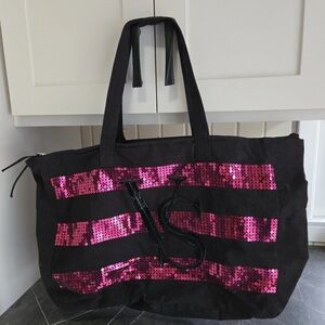 Black and Pink Sequin Tote Bag